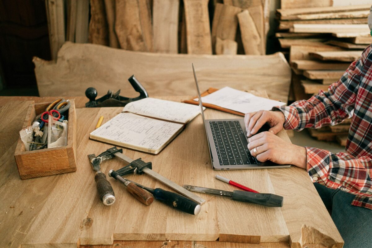 tools and laptop on a desk